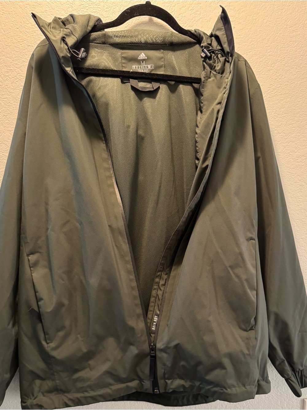 adidas Olive Hooded Rain Jacket - Lightweight Windbreaker